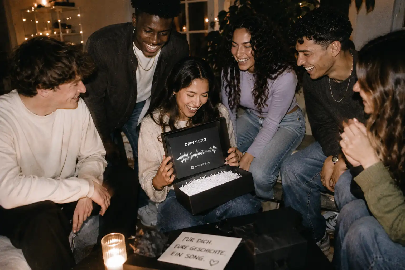 Freunde überraschen eine Frau mit personalisiertem Song als emotionales Geschenk